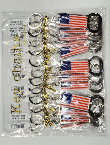 Vista 5 de Paquete de 12 llaveros de metal con la bandera de Estados Unidos, paquete de regalo patriótico de recuerdo para el 4 de julio, Día de los Veteranos