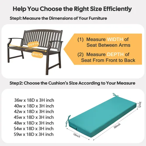 Vista 7 de idee-home Cojín de banco para exteriores impermeable, cojines de banco para muebles de exterior, almohadilla de asiento de repuesto para columpio