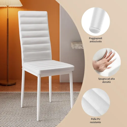 Vista 5 de Bealife - Juego de mesa de comedor de cocina para 6, vidrio templado Blanco