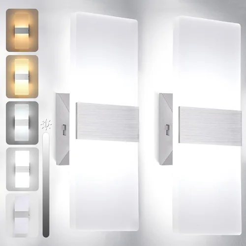 Vista 8 de TRLIFE Apliques de pared regulables, juego de 2 apliques de pared modernos con cableado integrado, luces montadas en la pared de 12W, 6000K, LED