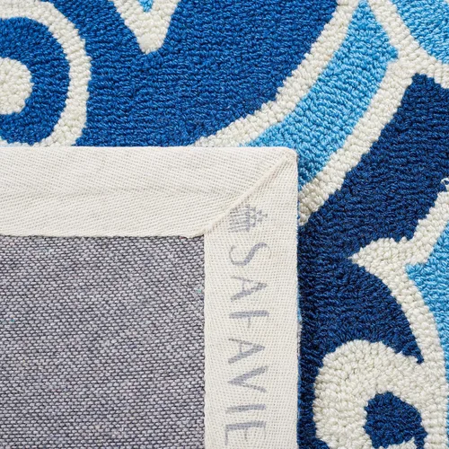 Vista 7 de SAFAVIEH Four Seasons Collection - Alfombra de pasillo, 2 pies 3 pulgadas x 8 pies, azul marino y azul, floral enganchada a mano, no desprende
