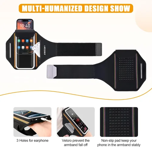 Vista 6 de Brazalete para correr para iPhone 15/14/13 Pro/Plus y Galaxy S20/S10, brazalete para teléfono celular de diseño 3D con bolsillo para auriculares