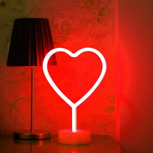 Vista 10 de BHCLIGHT Letrero de neón de corazón rosa, luz LED de neón para el día de San Valentín, funciona con pilas o USB, luces de corazón rosa de San