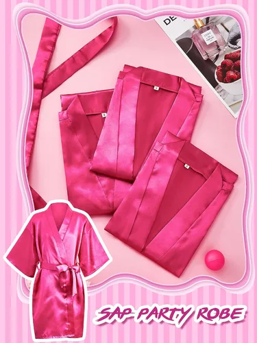 Vista 6 de Jecery 12 piezas de bata de satén floral kimono para niñas, color sólido, bata de spa para boda, fiesta de cumpleaños, baño, albornoces nupciales