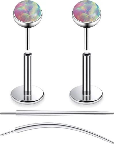 Vista 49 de F136 - Aretes de titanio 20/18/16G sin rosca, con parte trasera plana, multicolor, ópalo, nariz, labret Medusa Monroe, piercing con forma cónica