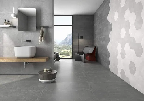 Vista 8 de Mama Mia - Azulejo de porcelana hexagonal gris con patrón geométrico (9 unidades, 10,2 x 11,4 pulgadas)