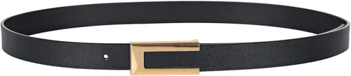 Vista 438 de Cinturón de cuero clásico con hebilla de metal para mujer con vestido de jeans