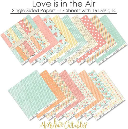 Vista 2 de Paquete de papel con patrón – Love is in the Air – Álbum de recortes de papel especial premium de una cara de 12 x 12 pulgadas, colección incluye 16
