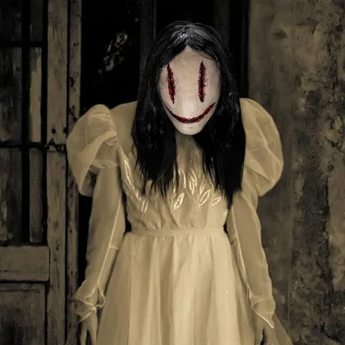 Vista 7 de nezababycos Máscara de terror para Halloween, máscara de mujer asesina en serie con pelucas, disfraz de fantasma, demonio, fantasma, demonio