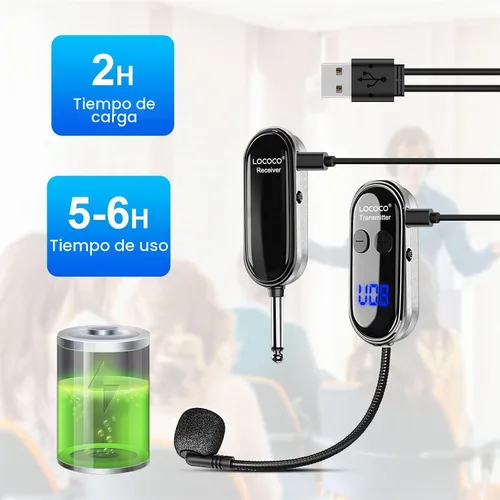Vista 6 de Sistema de micrófono inalámbrico UHF para auriculares: Auriculares con micrófono - Pantalla digital LED, micrófono de cabeza y de mano 2 en 1