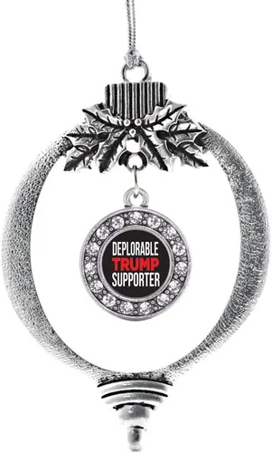 Vista 16 de Inspired Silver - Adorno con dije de cara de carlino - Adornos navideños de círculo de plata con joyas de circonita cúbica