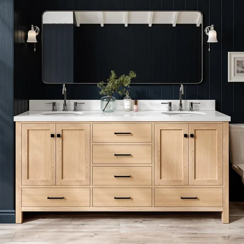 Vista 20 de ARIEL Cambridge tocador de baño con fregadero, madera maciza, encimera y protector contra salpicaduras de cuarzo blanco puro de 1.5 pulgadas