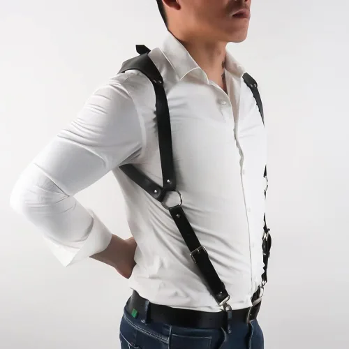 Vista 3 de NBMARLS Men Half Body Chest Belt Adjustable Leather Belts Buckles Sexy Punk Chest Belt
