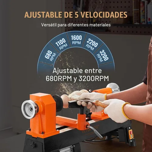 Vista 4 de VEVOR Torno de Madera de Sobremesa, 10 pulgadas x 18 pulgadas, 0.5 HP 370W Máquina de Torno para Madera, 5 Velocidades Variables