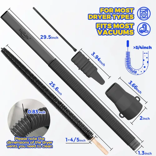 Vista 7 de Holikme Kit limpiador de ventilación de secadora, accesorio de manguera de Negro