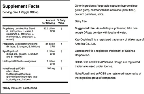 Vista 2 de Swanson Ultra Potency Probiotic Digestive Health Immune System Support 66 mil millones UFC Prebiótico NutraFlora scFOS 60 DRcaps Cápsulas Vegetales
