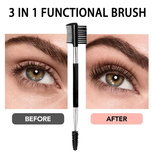 Vista 3 de Cepillo de pestañas de cejas 2PCS Peine de pestañas de cabeza 3 Cepillo de doble cabeza Cepillo de maquillaje Herramienta de aseo cosmético (negro)