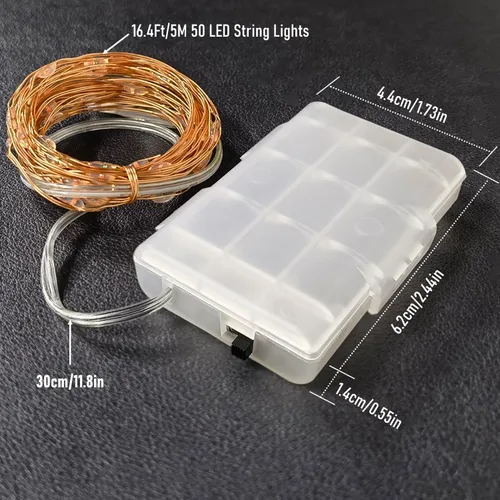 Vista 8 de RUICHEN - Tiras de miniluces LED de 50 luces, de 16 pies, de cable de cobre, luces tipo hadas de cuento de hadas, alimentadas por pilas, para Blanco