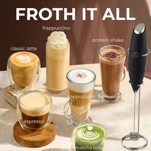 Vista 169 de Zulay Milk Boss Espumador de leche potente manual, hace espuma para latte, batidor para mezclar bebidas, café, miniespumador para capuchino, frappé