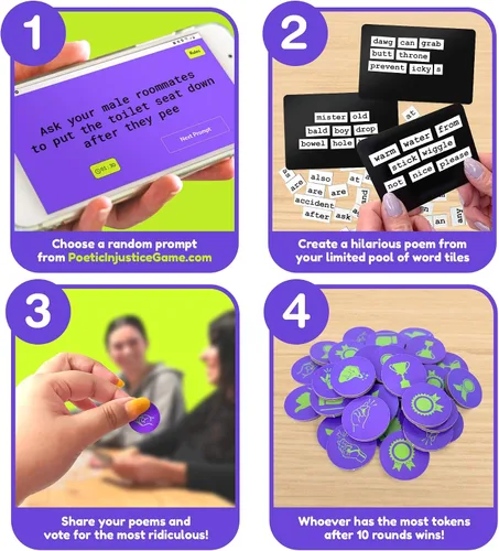 Vista 5 de Poetic Injustice - Un juego de palabras donde haces mala poesía para reír - Divertido juego de notas magnéticas y divertido juego de fiesta