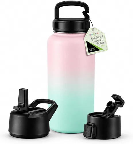 Vista 145 de SIPX™ Botella de Agua Aislada de 18 oz con 3 Tapas – Acero Inoxidable a Prueba de Fugas, Triple Aislamiento – Frío 24 Horas/Caliente 12 Horas – Negro