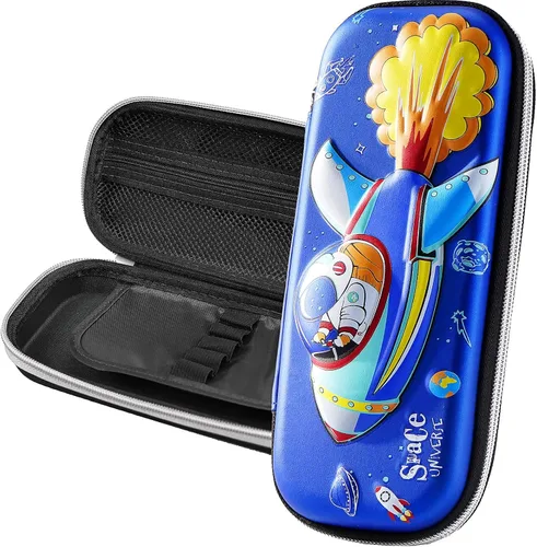 Vista 10 de Estuche para lápices de astronauta 3D para niños y niños, caja impermeable con compartimentos para bolígrafos (azul oscuro)
