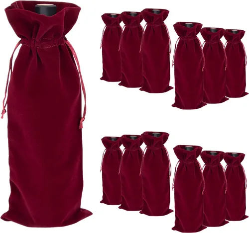 Vista 6 de TopTie 12 bolsas de terciopelo para botella de vino de 25.4 fl oz, bolsas de cordón de 6.3 x 15 pulgadas, accesorios de fiesta de boda