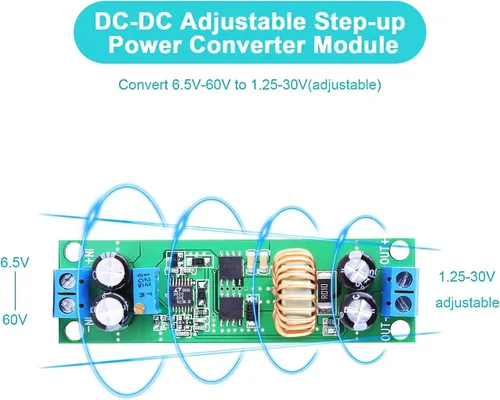 Vista 2 de LIZEALUCKY Módulo reductor convertidor DC-DC, 6.5V-60V a 1.25-30V, 5A ajustable, alta eficiencia, fácil de usar, certificado NEMA, UL