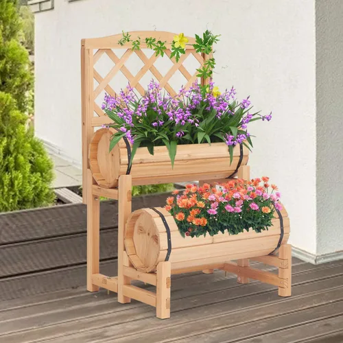 Vista 9 de kinbor Cama de jardín elevada de madera para exteriores, jardinera elevada, maceta con enrejado, cama de jardín elevada para jardinería, verduras