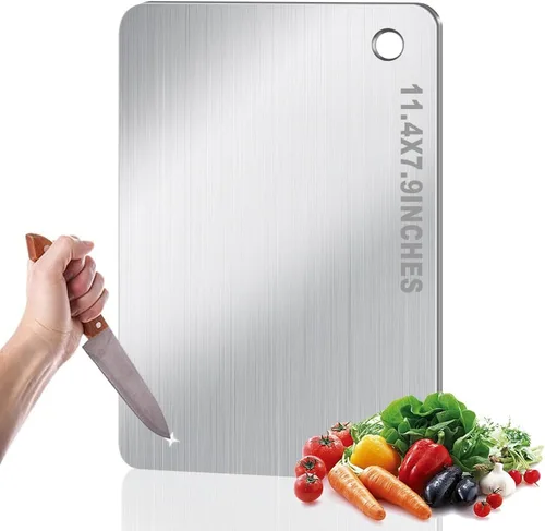 Vista 8 de Tabla de Cortar de Titanio para Cocina, Tabla de Cortar Antiadherente de Acero Inoxidable, Tabla de Titanio de Grado Alimenticio de Doble Cara