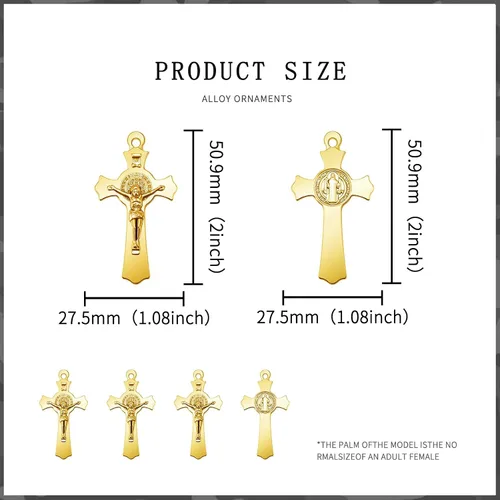 Vista 2 de 10 piezas de medallas de metal de San Benito con cruz, dijes de rosario, centro INRI, crucifijo, cuentas colgantes, joyería católica DIY, regalos