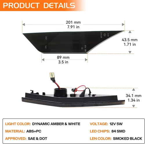 Vista 4 de Switchback - Luces LED secuenciales laterales para Honda Civic Sedan Coupé Hatchback 10ª 10 generación, parachoques delantero de lente ahumada