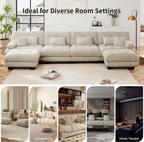Vista 6 de Juego de sofá modular con asiento profundo de 94.4", tela de chenilla, loveseat seccional moderno para sala de estar, cómodo loveseat de felpa tipo