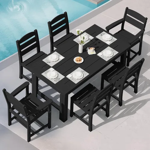 Vista 33 de SERWALL Juego de mesa y sillas de comedor para exteriores HDPE para 4 Azul marino