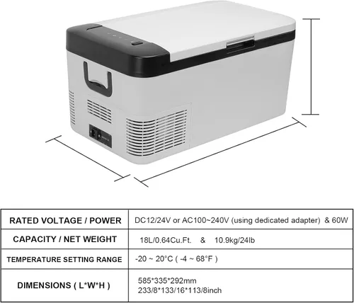 Vista 3 de Refrigerador portátil para automóvil, 12/24 V CC y 110-240 V CA (-4 °F ~ 68 °F) 18 L/19 cuartos de galón, mini refrigerador para RV, furgoneta
