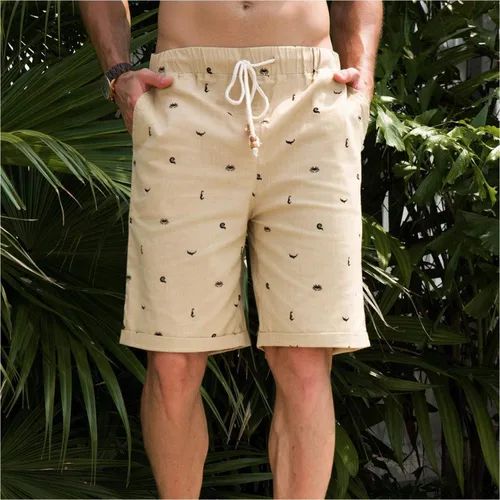 Vista 3 de Boisouey - Pantalones cortos de verano para hombre, de lino, estilo informal