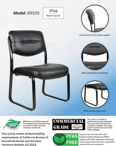 Vista 4 de Boss Office Products B9539 Silla lateral con base de trineo de cuero, color negro, 250