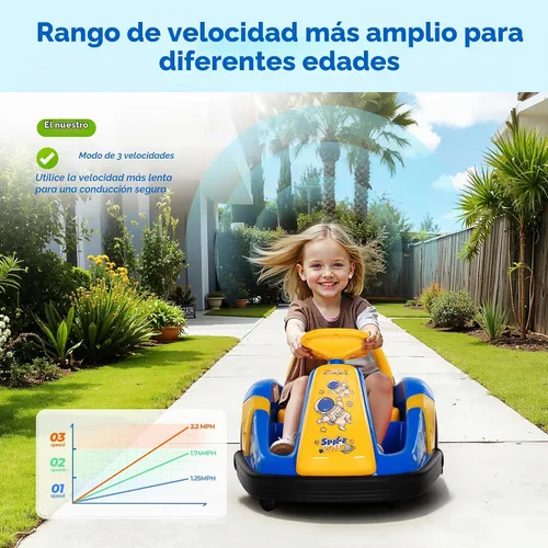 Vista 7 de coche chocón de 12V para niños pequeños con rueda grande, coche de paseo giratorio de 360° con control remoto, cinturón de seguridad, música, luces