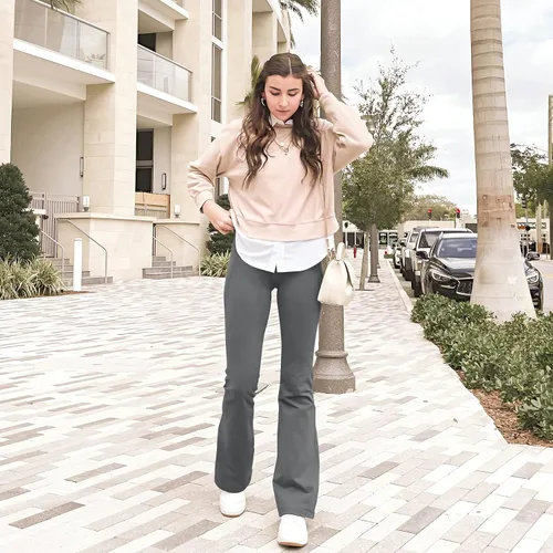 Vista 3 de Cheerace Pantalones de yoga casuales para mujer, con cintura alta, cruzados, acampanados, para entrenamiento