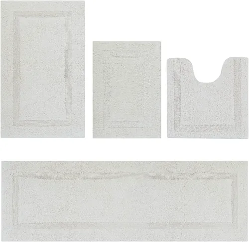 Vista 62 de Better Trends Juego de 4 alfombras de baño de lujo, 100% algodón, suaves, absorbentes de agua, reversibles, lavables a máquina, para decoración