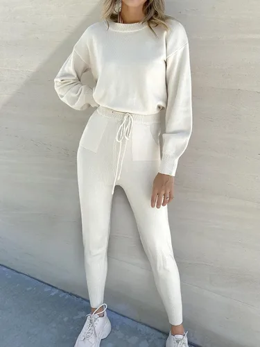 Vista 3 de ANRABESS - Conjunto de dos piezas para mujer conjunto de suéter de manga larga sin botones y pantalones con cordón