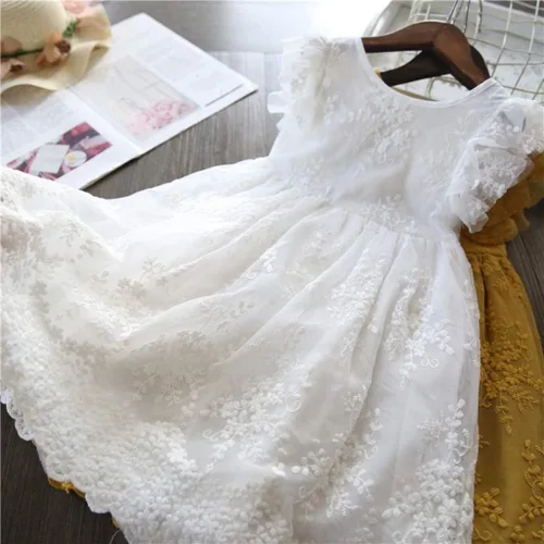 Vista 2 de Vestido de flores para niñas, vestido de princesa de encaje para fiestas, desfiles, vestido de verano vintage, vestido de bautizo, bautizo, vestidos