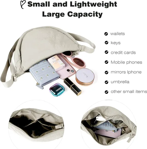 Vista 5 de Bolso cruzado de nailon Crescent para mujeres y hombres, riñonera, bolsa cruzada de bola de masa ligera, bolsa de viaje