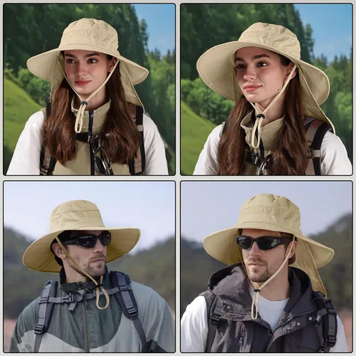 Vista 5 de Sombreros de sol para hombres y mujeres, protección UPF 50+, sombrero de Beige
