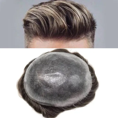 Vista 525 de Toupee para hombre 100% cabello humano real tupé para hombres 0.004 in piel de poliuretano para hombre, sistema de reemplazo de piezas de pelo