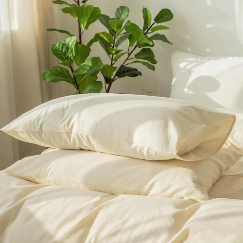 Vista 7 de MooMee Juego de 2 fundas de almohada de cuadros 100% algodón lavado con textura parecida al lino, transpirable, duradera, suave y cómoda