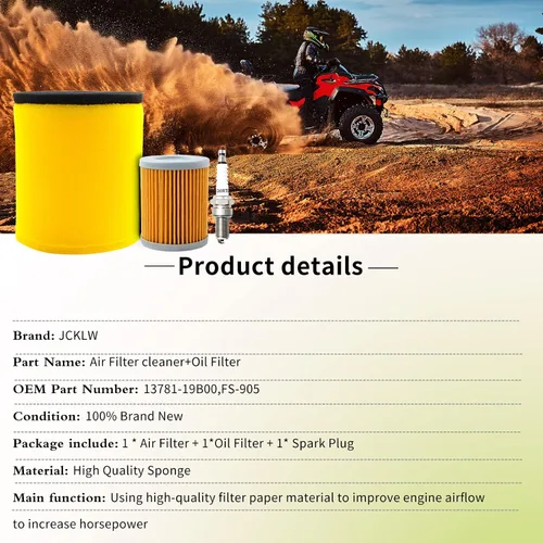 Vista 2 de 13781-19B00 FS-905 Filtro de aire con filtro de aceite Bujía compatible con Suzuki 1987-2002/Quad Runner 250 LT-4WD LT-F250 2x4 4x41987-2001/King
