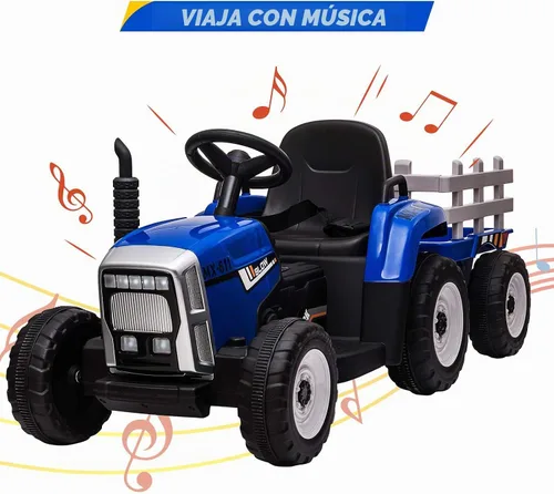 Vista 3 de Nasitip Tractor eléctrico con batería de 12 V con remolque y control remoto Azul