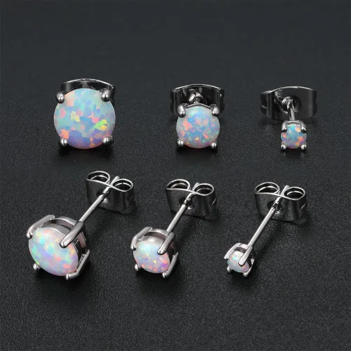 Vista 4 de Impresionantes aretes de ópalo chapados en oro rosa, aretes de ópalo chapados en oro rosa de 18 quilates, 0.236 in redondos para mujer