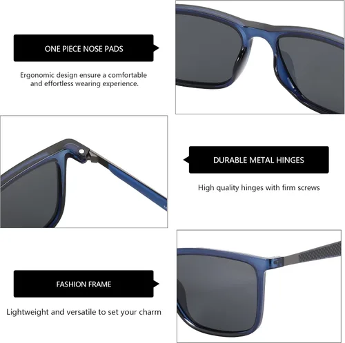 Vista 3 de ZENOTTIC Gafas de sol polarizadas para hombre, rectangular, ultraligeras, marco de fibra de carbono, protección UV400, gafas de sol clásicas C03